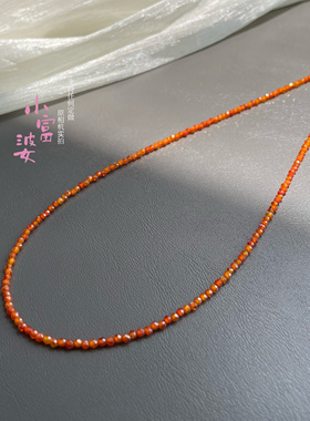 国风炫彩新中式名族风闪亮橙红色刻面锆石锁骨链女款气质项链米珠