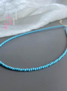 925银蓝松石色小米珠项链极细蓝绿色锁骨链简约气质女颈链素链