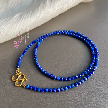 天然青金石3mm刻面项链尖晶石锁骨链男佛牌项链简约女金色毛衣链