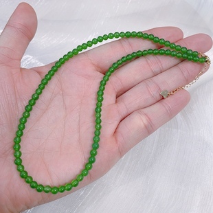 周冬雨同款翡翠正阳绿色小米珠冰种玉髓项链手链锁骨链毛衣链圆珠