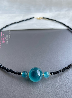 超冰湖水蓝色深湖蓝色大珠锁骨链高级感轻奢宝石克莱因蓝色项链女