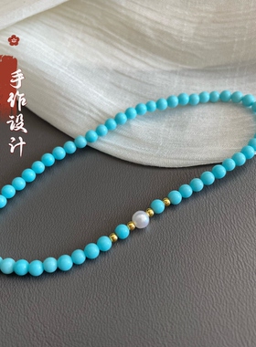 3mm极细手链 天然珍珠高瓷高蓝优化绿松圆珠手串显白女款配饰礼物