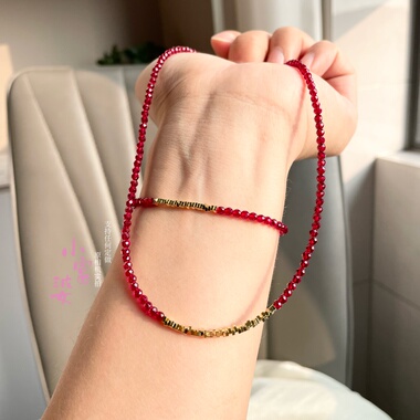 安可拉深红晶碎银子金色手链时尚不掉色气质轻奢项链洋气可调解女