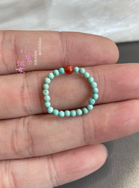 天然原矿绿松石戒指文玩串珠指环南红转运珠小众个性尾戒玉石素圈