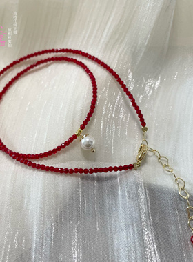 一条红绳红尖晶刻面项链女秋冬季轻奢小众转运珠细锁骨链显白红色