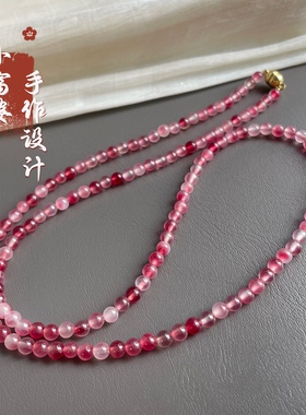 天然红玛瑙玉髓4mm梅花玉项链女款轻奢长乱圆珠链毛衣链设计感