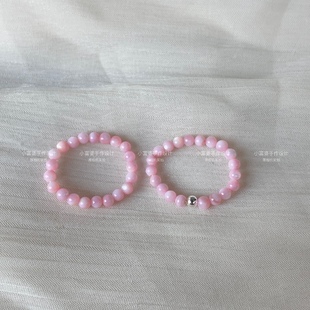 超润透粉贝母戒指轻奢显白女气质指环银珠弹力款闺蜜礼品2.5mm