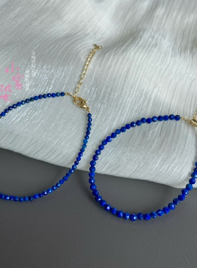 AAAA天然青金石极细2m手链蓝色刻面女款小众设计轻奢显白极细手串