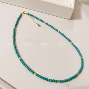 原创3mm湖北高瓷蓝绿松石色锁骨链 女款连衣裙百搭显白圆珠毛衣链