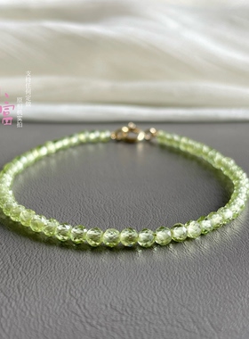天然橄榄石手链刻面小方糖手串女款小方块淡绿色高级气质百搭礼物