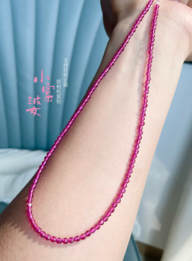 复古玫红色红宝石刻面3mm串珠项链高级感精致轻奢简约时尚锁骨链