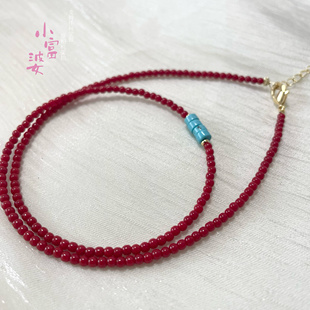 中国风东方美学绿松中式仿南红珠子女士项链小米珠夏百搭锁骨颈链