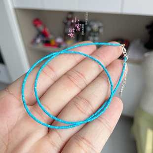 极细1mm绿松石高瓷蓝小管珠项链菱镁矿锁骨链巨显瘦显白苹果绿