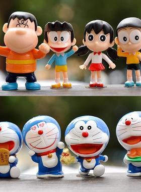 哆啦a梦可爱大熊胖虎全家福桌面车载男女孩童年玩伴人偶盲盒