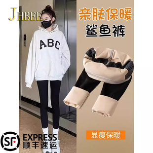 加厚保暖打底裤 大码 女秋冬外穿高腰提臀收腹弹力瑜伽裤 加绒鲨鱼裤