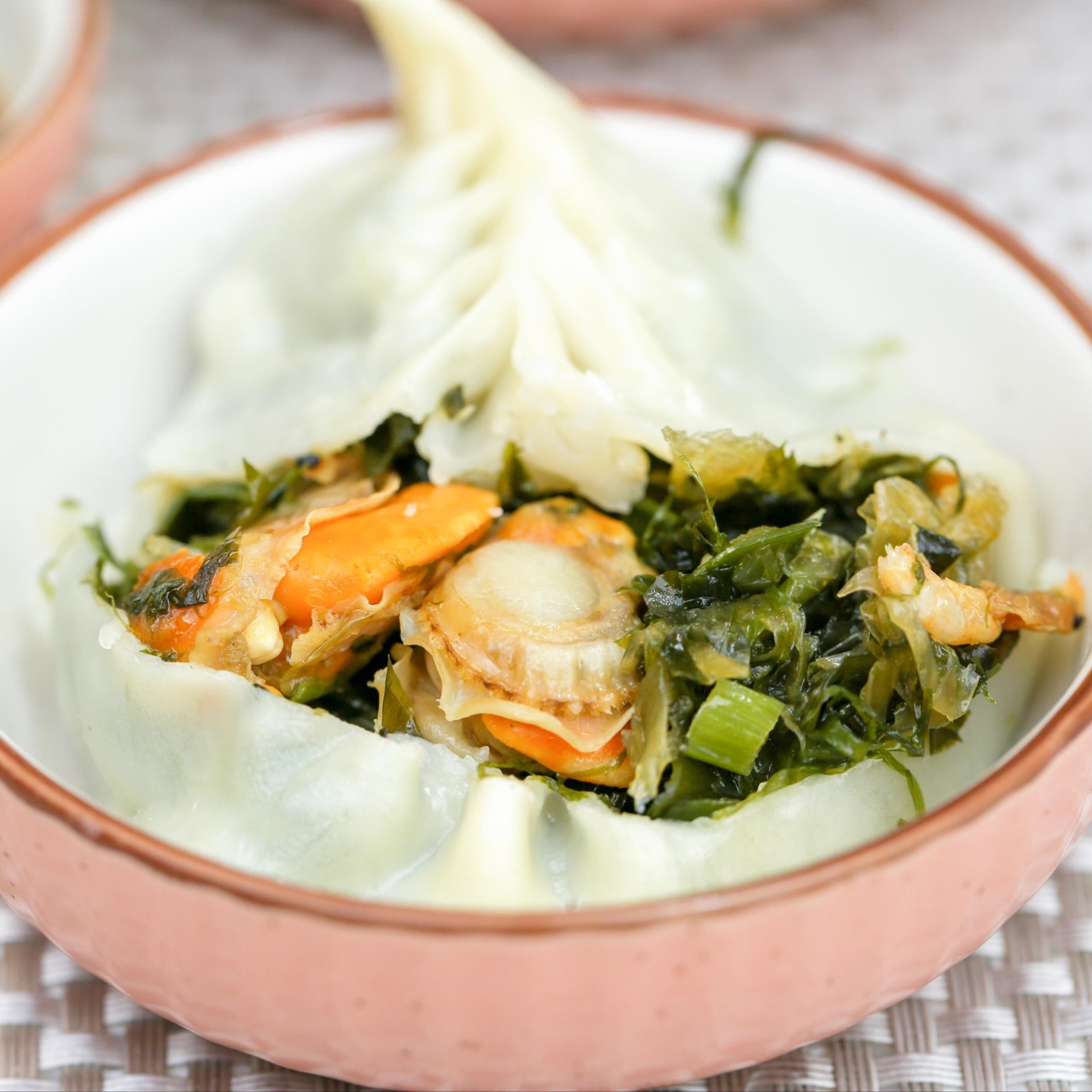 海鲜素馅无肉*长岛扇贝海菜包子8个*2盒+虾仁饺子12个*1盒 手工包