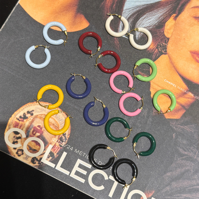 网红博主同款彩色珐琅釉耳环