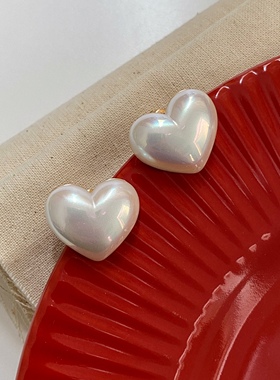 卖耳环的老大爷 马贝珍珠心形桃心耳环小众设计复古气质百搭耳钉