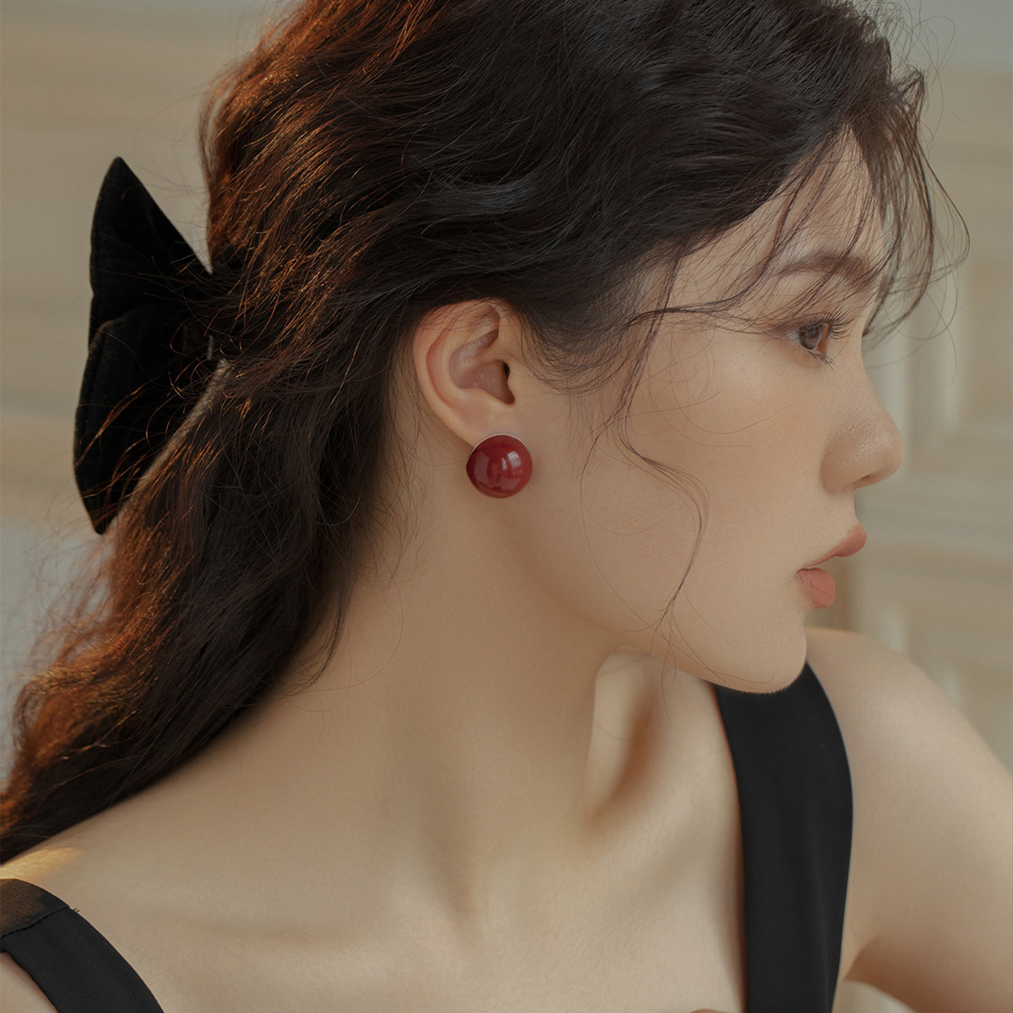 本命年新年红色珐琅耳环高级感复古港风圆形耳钉