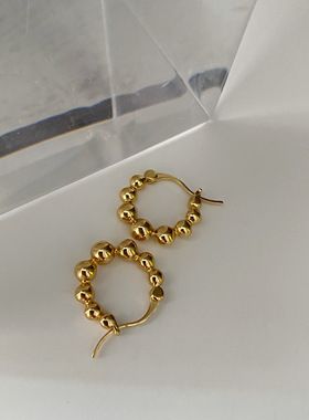 肯豆Kendall Jenner同款铜镀金精美小巧串珠造型耳钉圆圈hoop耳环