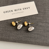 金银豆子两戴耳钉925银针小众ins简约冷淡风气质可拆卸耳环后挂式