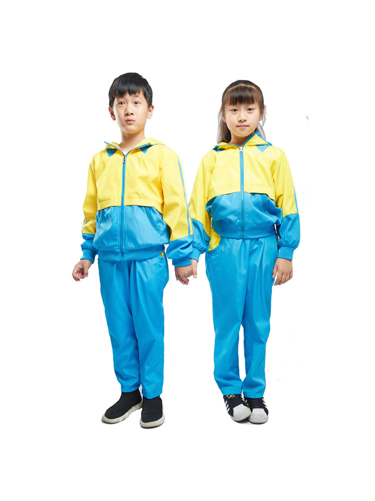 春秋芯菲彩伊中性幼儿园园服天蓝色拼黄色长裤校服裤子厂家直销