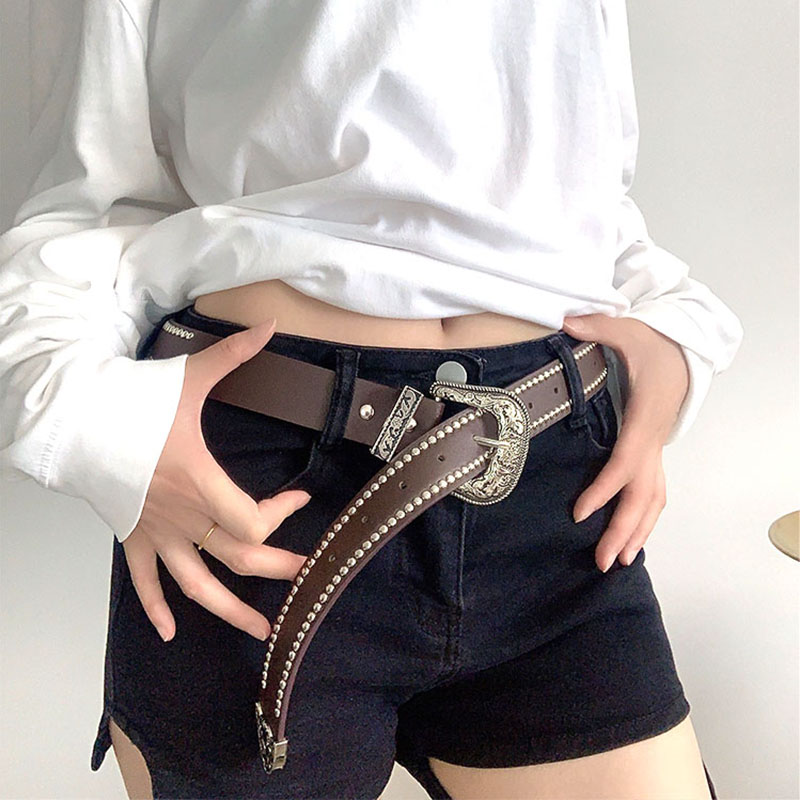 oeky女双排铆钉西部风腰带