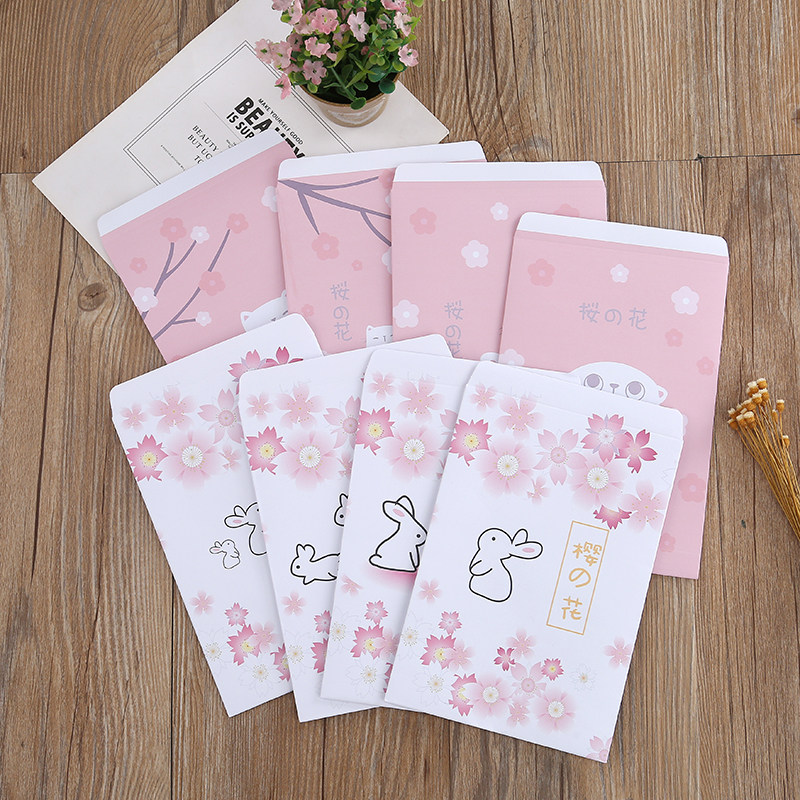 日式可爱唯美卡通樱花猫信封信纸套装文艺小清新信笺包邮可定制