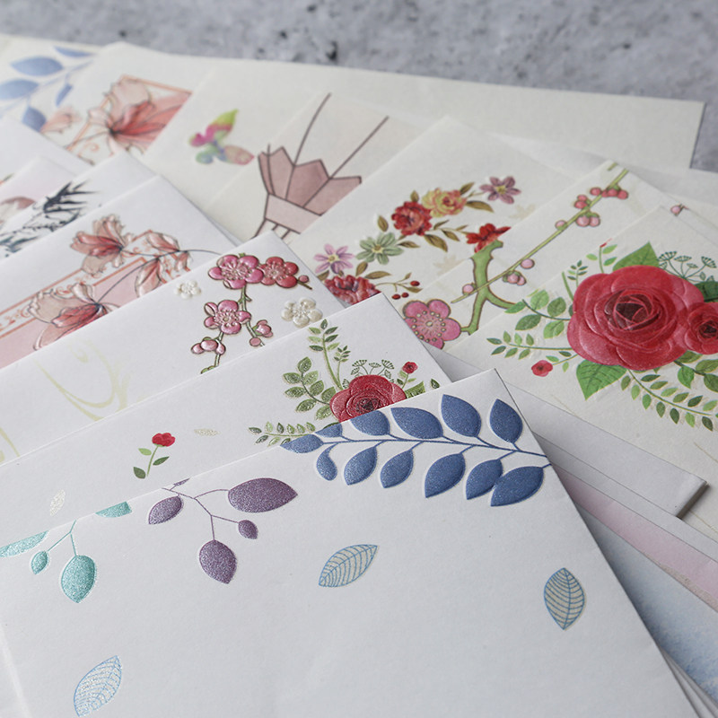 日系立体浮雕信封信纸套装包邮复古文艺清新写信纸浪漫表白情书