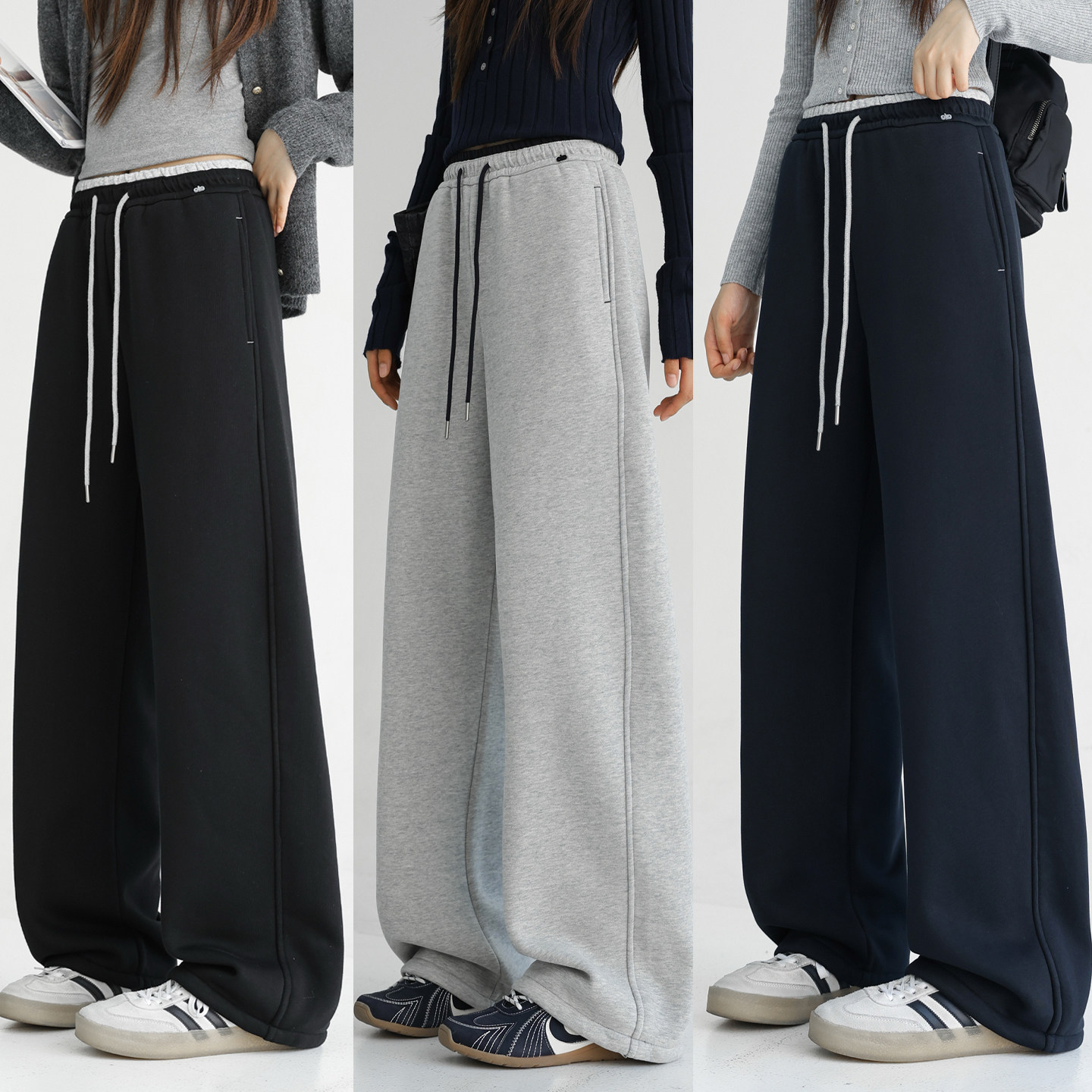 骄骄虎女大童加绒卫裤2025冬季新款初中生高中生一体绒运动裤7510