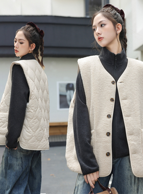 骄骄虎女童马甲2025冬季新款初中生高中生夹棉正反两穿棉背心7468