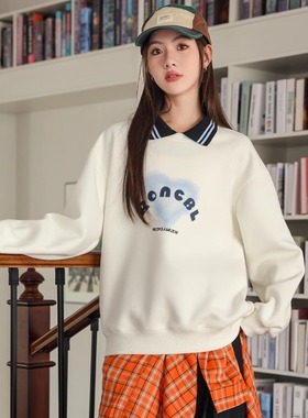 骄骄虎女童学院风卫衣2025秋新款初中生高中生polo领休闲上衣7400