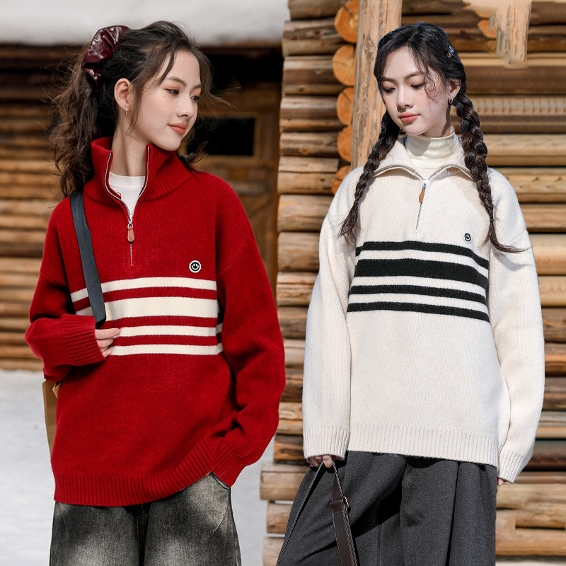 女童冬款毛衣2024新款初中生洋气立领半拉链内搭针织衫上衣81017