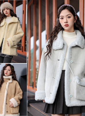 骄骄虎女大童皮毛一体外套2025冬季新款初中生羊羔绒新年款潮7563