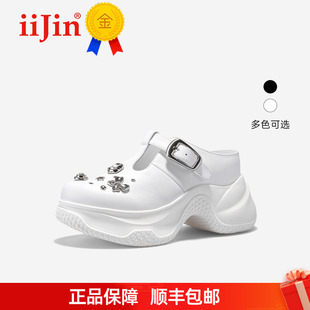 一脚蹬拖鞋 9cm超轻厚底内增高洞洞鞋 女333CNA iiJin艾今25新款 正品