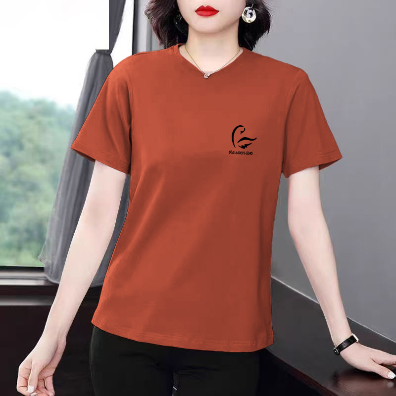 中年短袖T恤女夏季薄款宽松减龄大码遮肚子洋气百搭印花显瘦上衣
