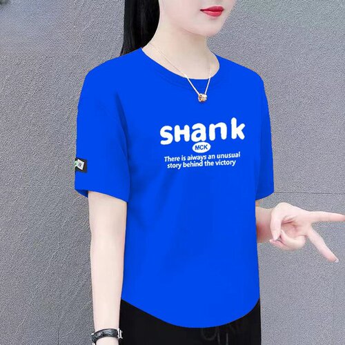 印花正肩短袖t恤女夏季新款大码宽松显瘦小众弧形下摆中年人上衣