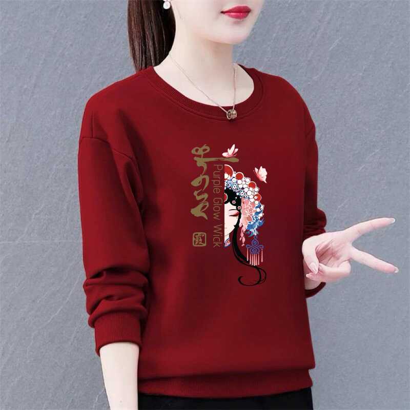 印花保暖套头中老年宽松减龄卫衣