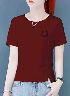 妈妈装清仓黑色正肩短袖t恤女装2025新款夏穿搭修身显瘦小众上衣