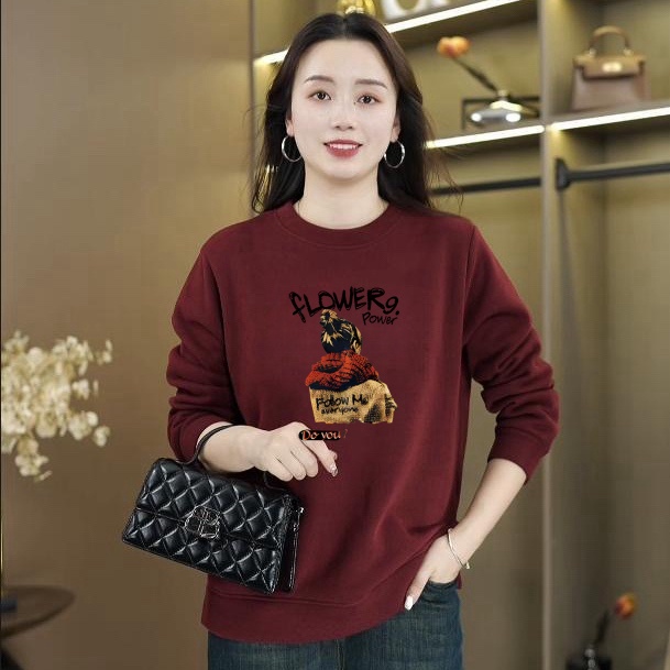 妈妈装中老年加绒加厚卫衣女长袖印花上衣宽松大码显瘦百搭外套