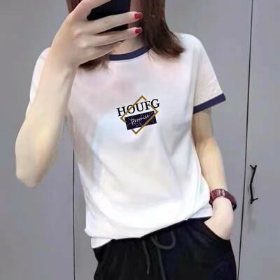 妈妈装中老年通勤风撞色圆领短袖T恤女2026夏新款设计感百搭上衣