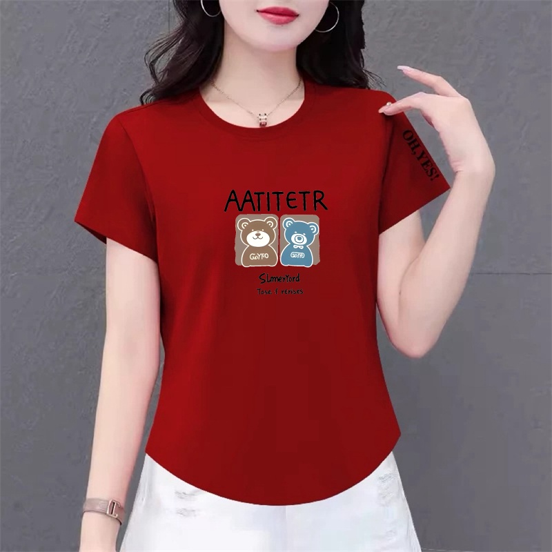 清仓捡漏外贸妈妈中老年2025短袖t恤女时尚洋气印花宽松显瘦上衣