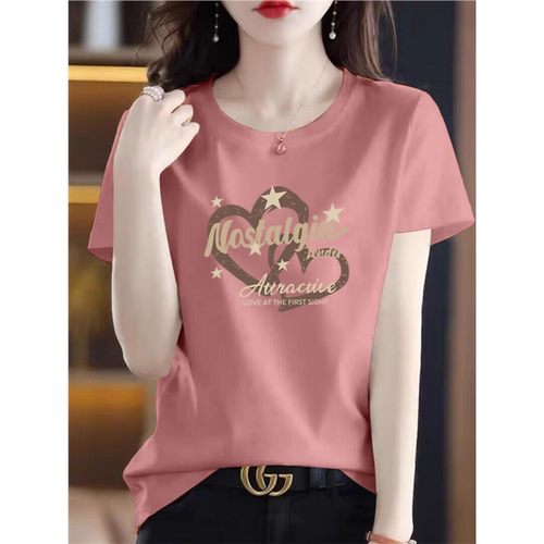 外贸出口捡漏粉色打底内搭宽松上衣短袖洋气百搭休闲时尚大码T恤