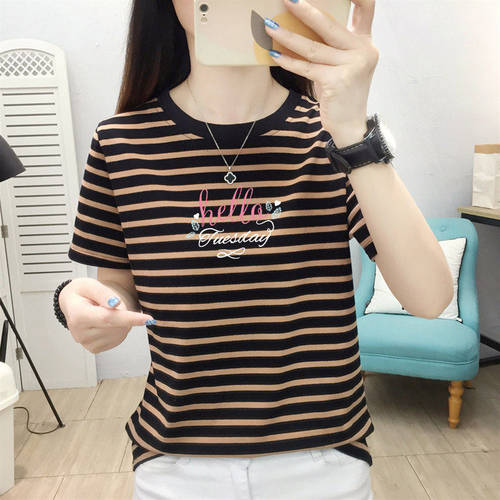 妈妈宽松T恤女短袖条纹撞色显瘦洋气减龄今年流行款2026夏季新款