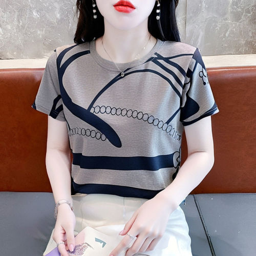 宽松正肩t恤女印花休闲百搭女士短袖上衣夏季圆领2026年新款体恤