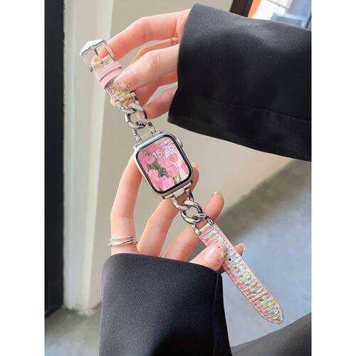 适用S10苹果手表iwatch9表带小香风金属链条applewatch8休闲女