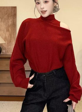 已到货  Datong秋冬新款半高领针织背心一字肩毛衣高级感两件套