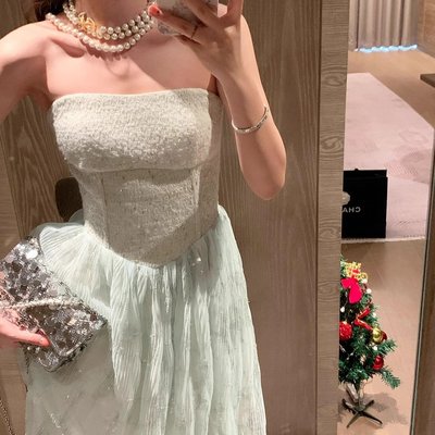 鹿阿姨卓叔叔◆浅苏薄荷法式小香风女吊带裙