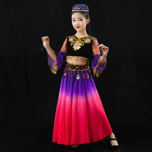优选民族儿童新疆舞蹈演出服w女童幼儿园舞蹈服维吾族哈萨克族男