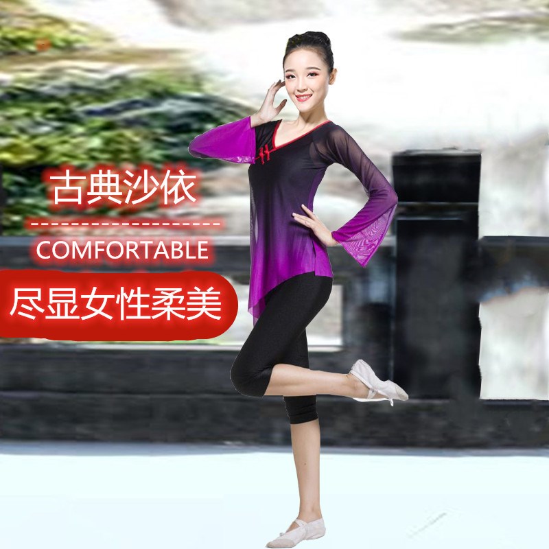 新选中国民族古典舞蹈练功服女成人身G韵纱衣飘逸跳舞表演出服教
